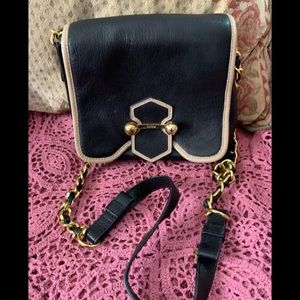 Vintage Botkier black leather shoulder handbag